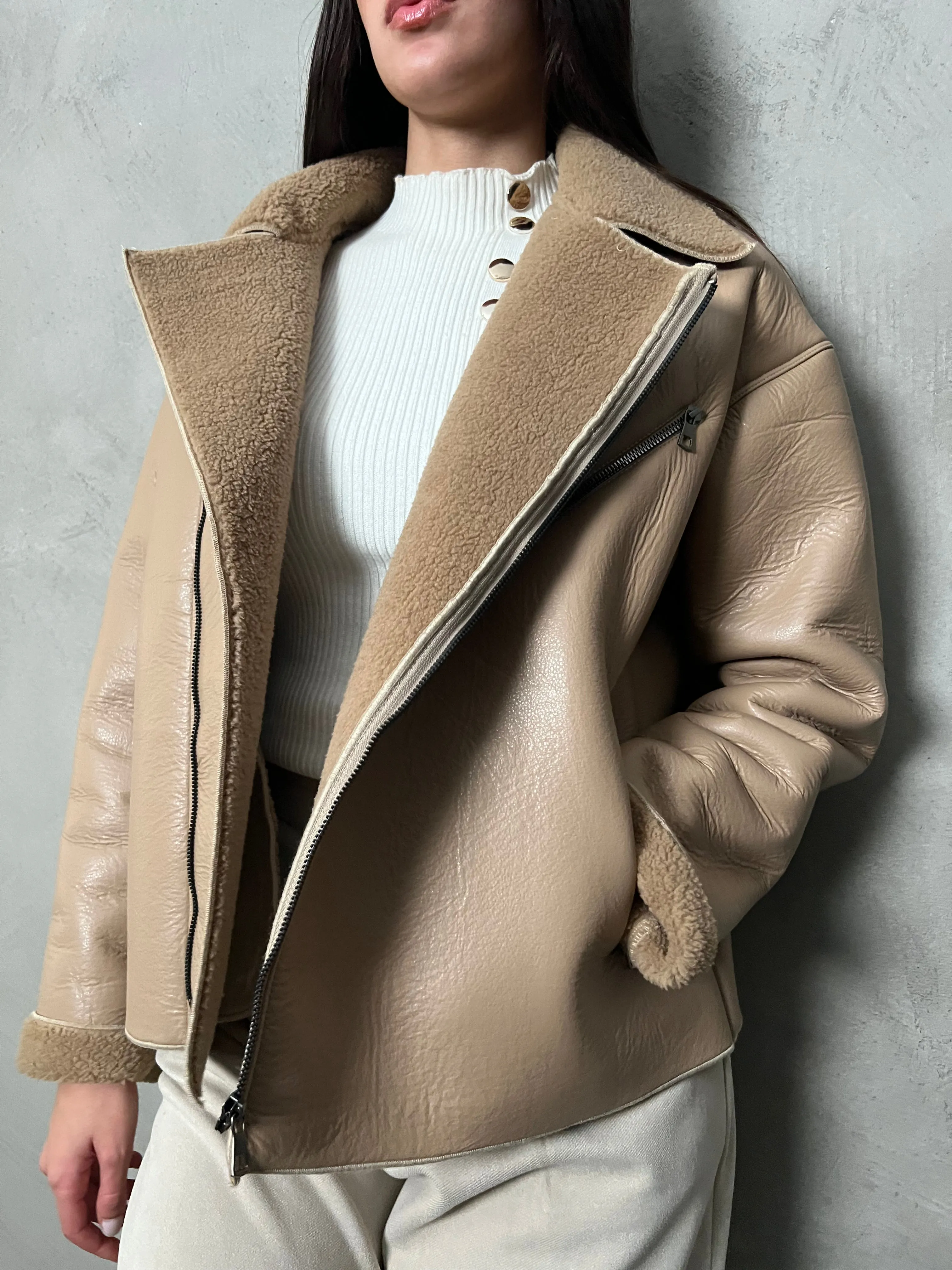 Beige Leather Jacket