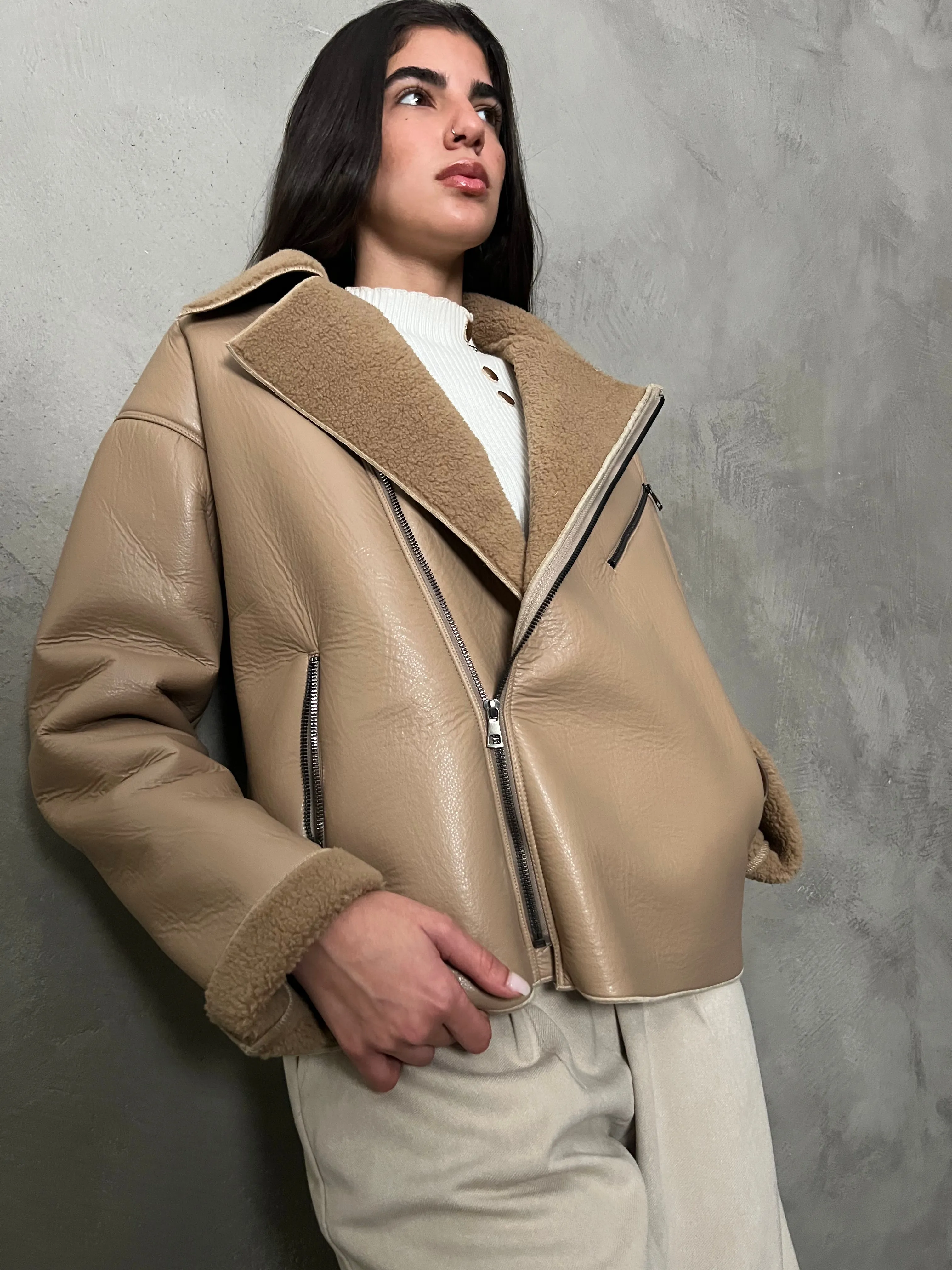 Beige Leather Jacket
