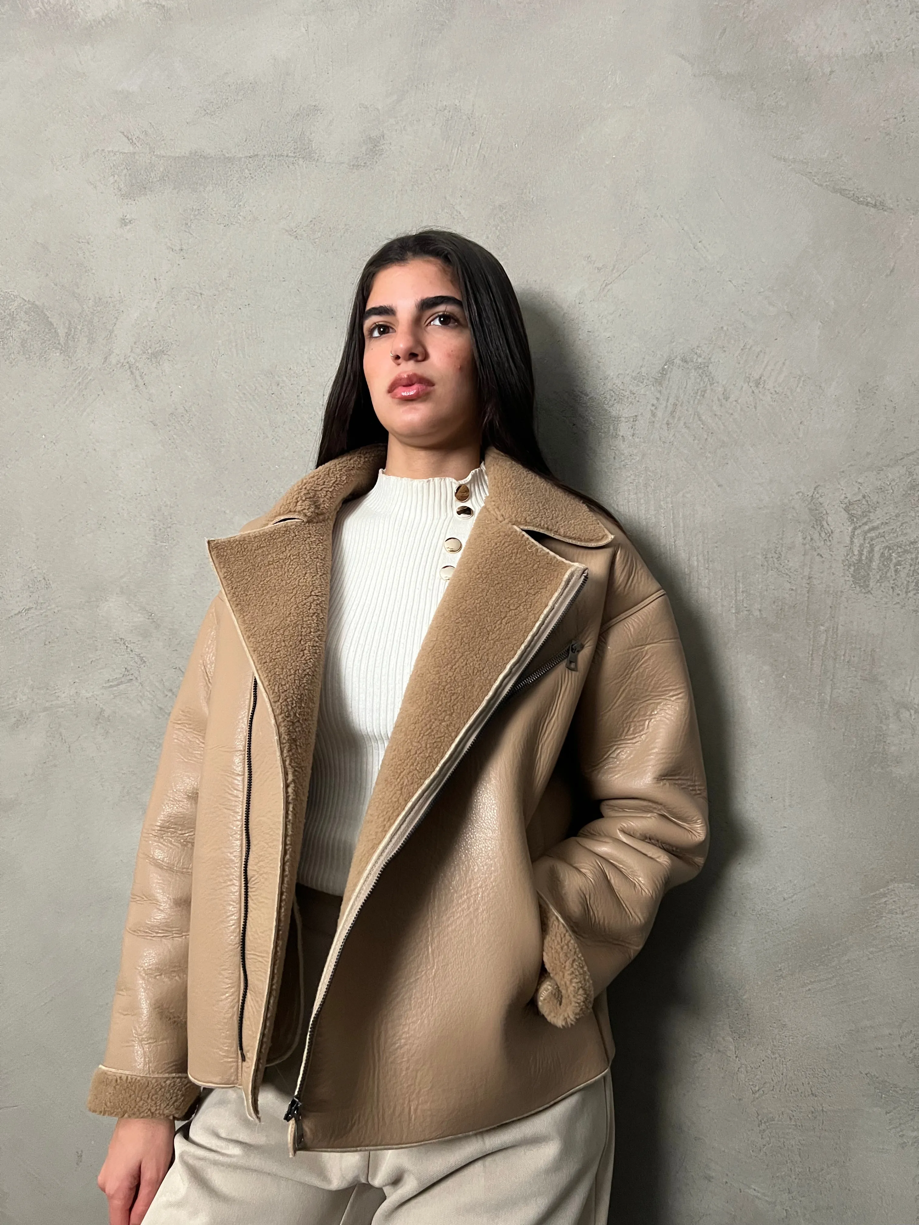 Beige Leather Jacket