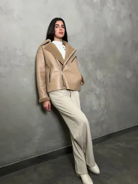 Beige Leather Jacket