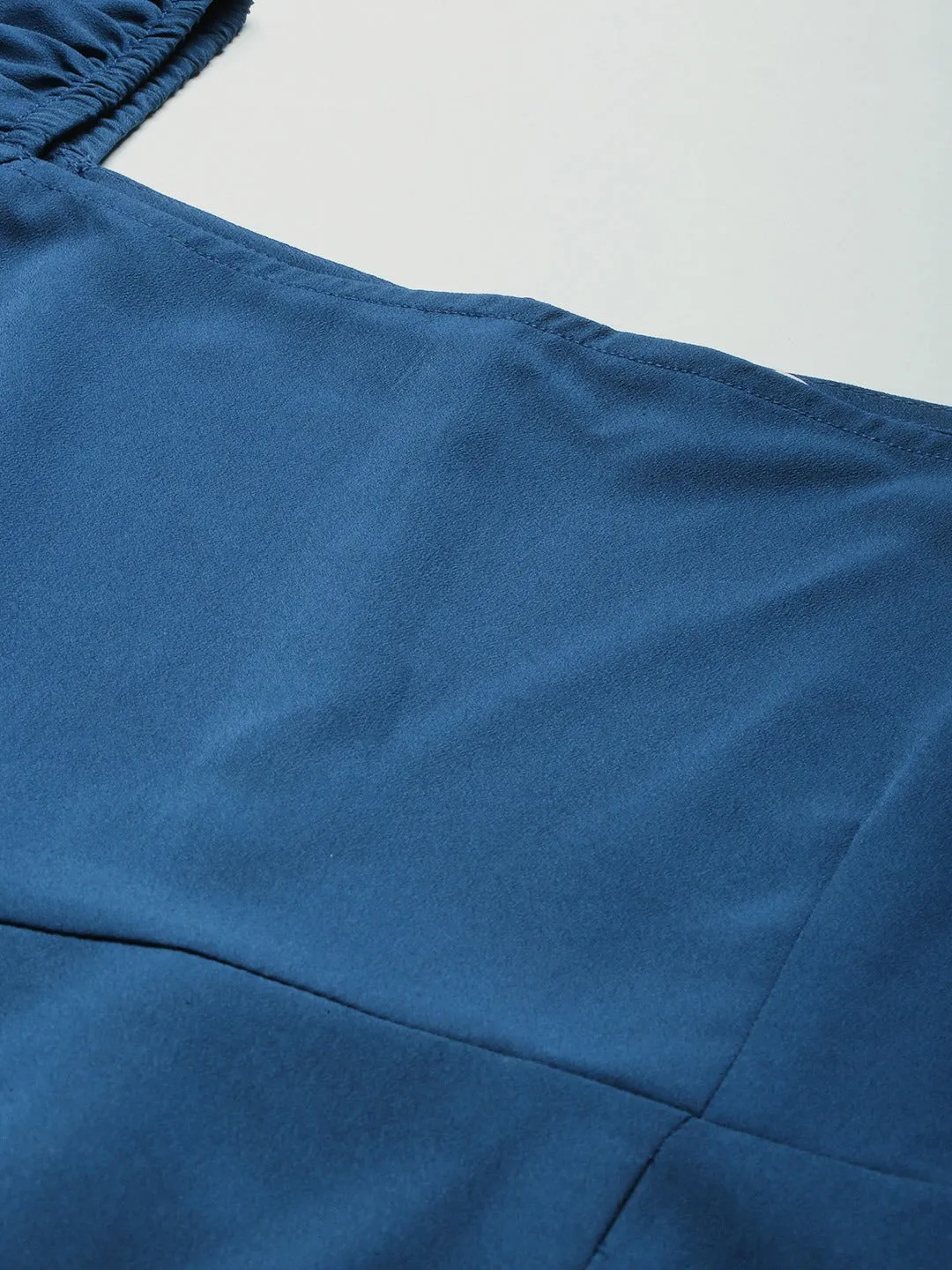 Berrylush Women Solid Blue Square Neck Slim-Fit Maxi Dress