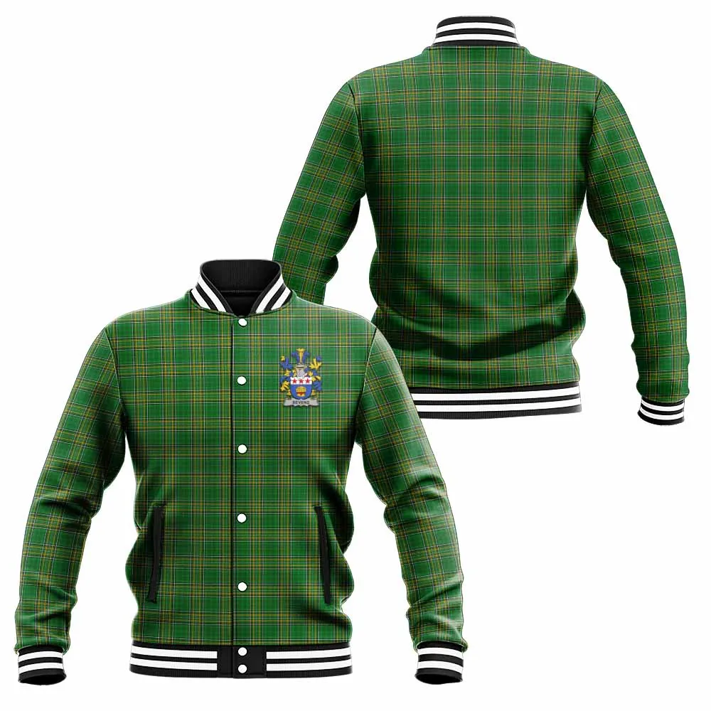 Bevens Irish Clan Tartan Baseball Jacket with Coat of Arms