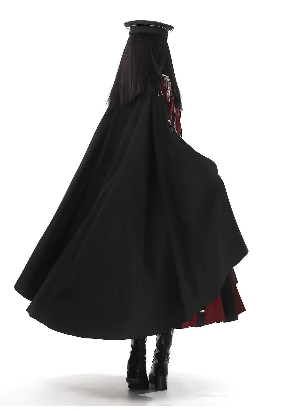 CHUNLV LOLITA~Crimson Knight~Military Lolita Dress Outfit Red OP Black Cloak Waistband