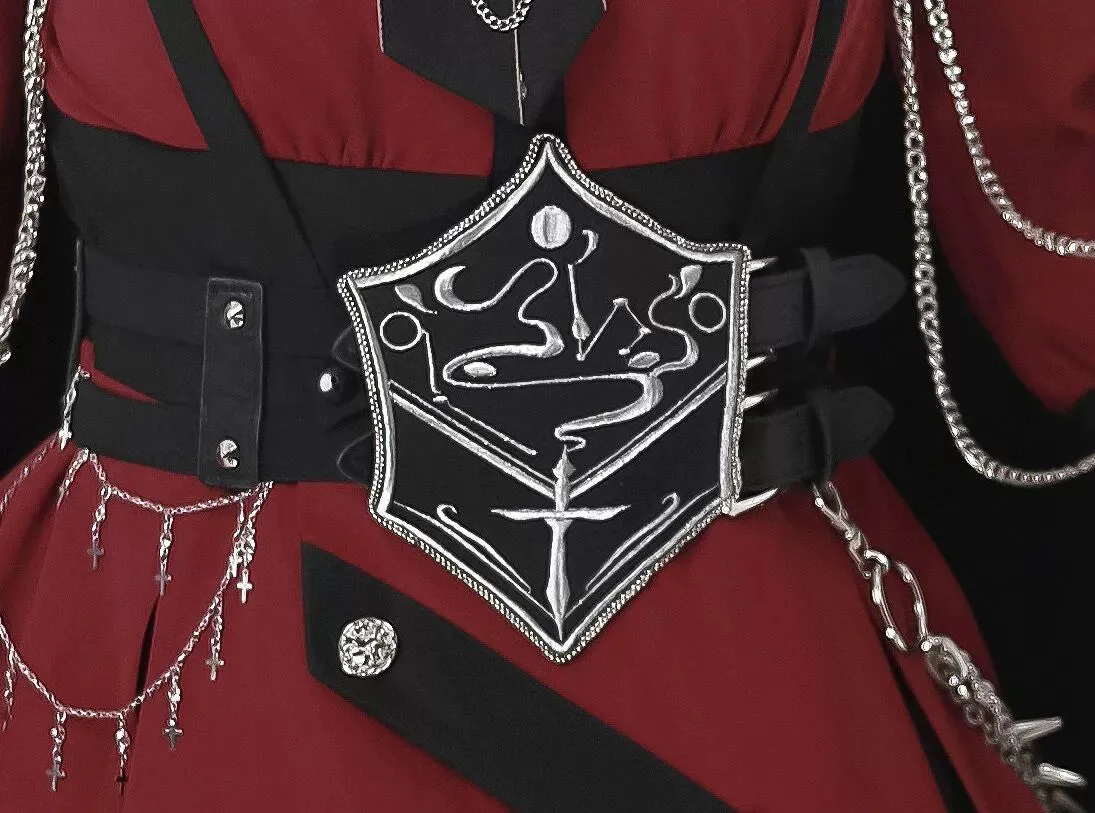 CHUNLV LOLITA~Crimson Knight~Military Lolita Dress Outfit Red OP Black Cloak Waistband