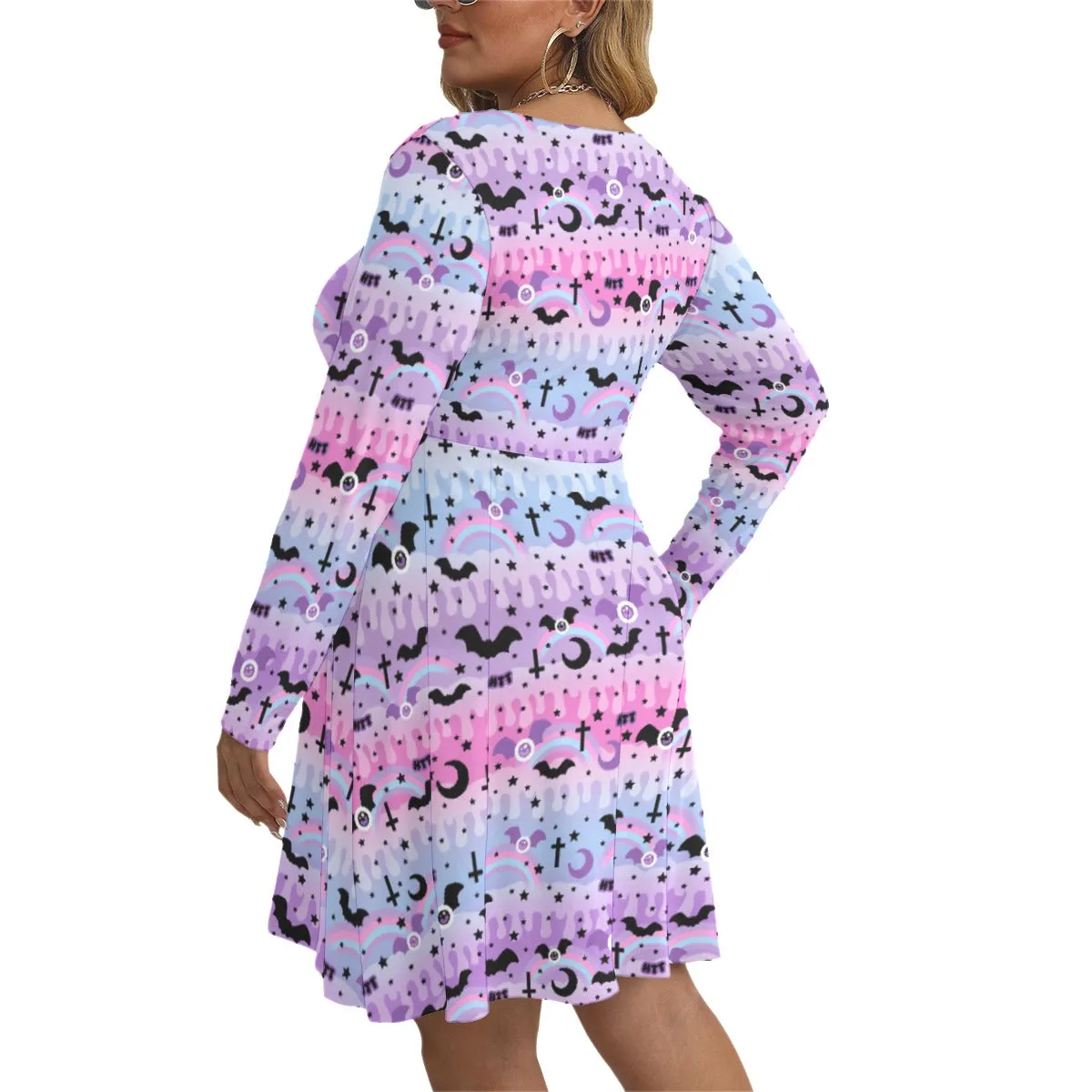 Dripping Sky Women's V-Neck Long Sleeve Dress (Plus Size)