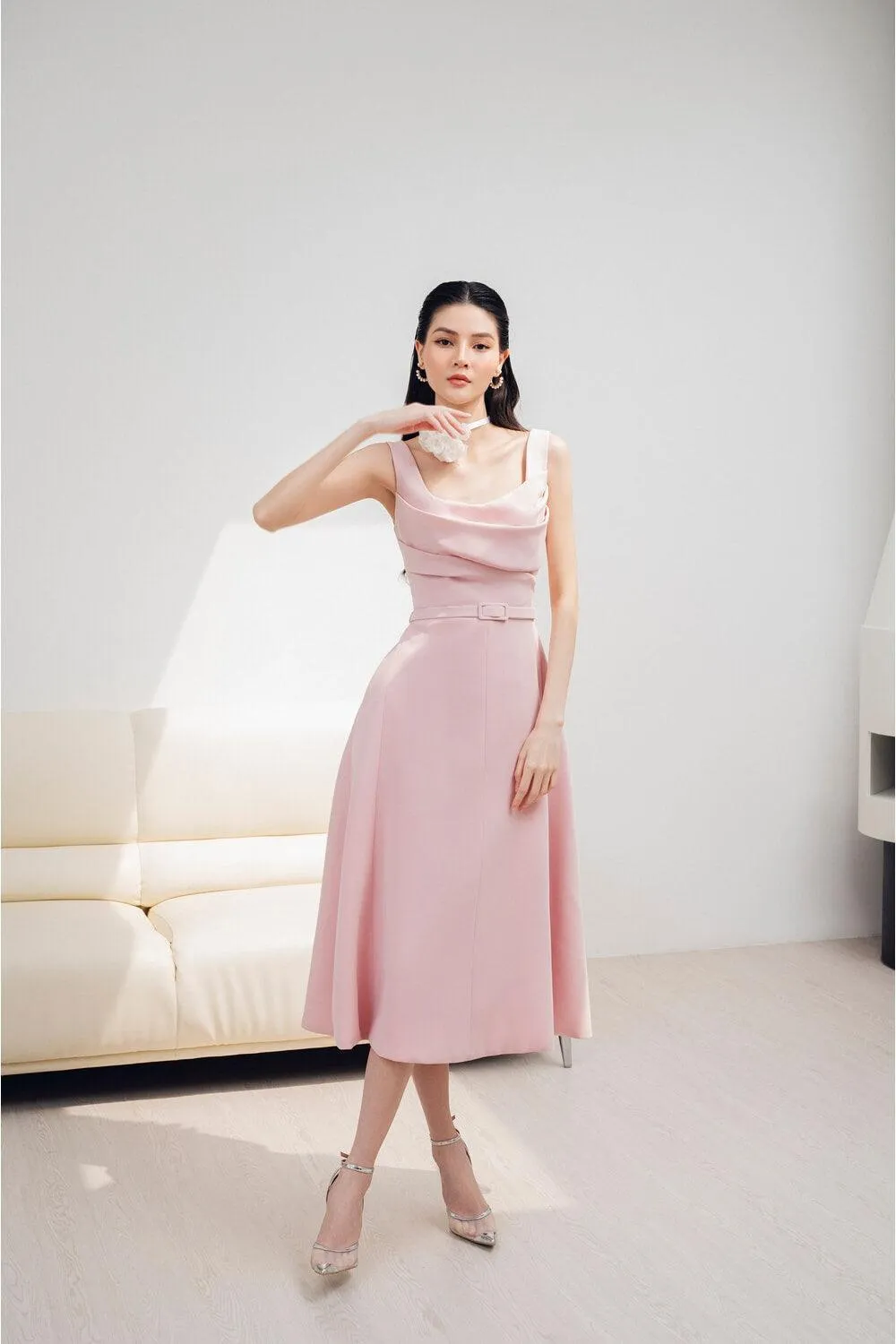 Evelyn A-line Strappy Cotton Midi Dress