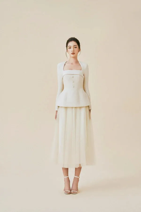 Glamour Glow Cream Square Neck Co-Ord Set