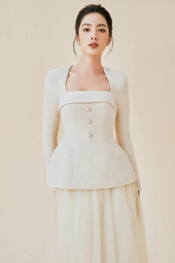 Glamour Glow Cream Square Neck Co-Ord Set