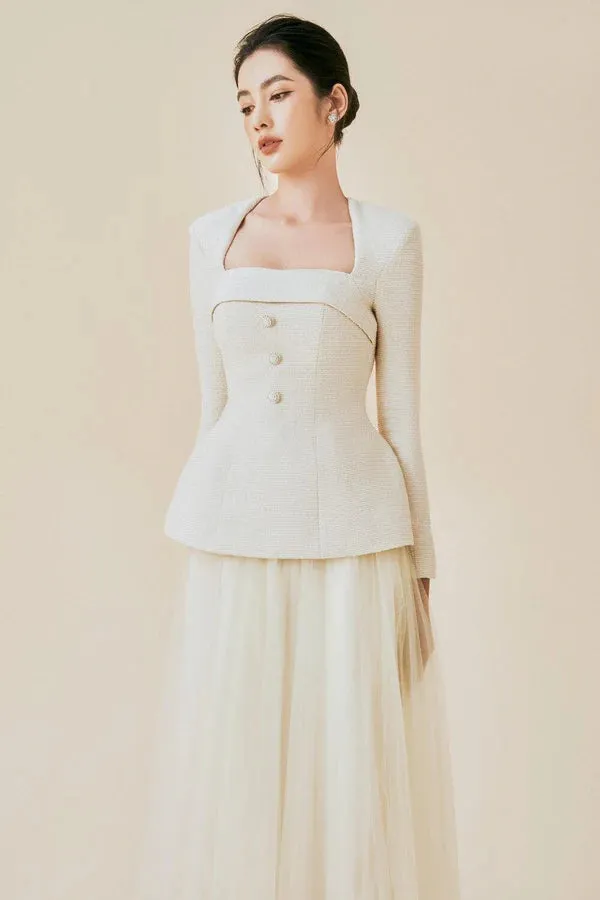 Glamour Glow Cream Square Neck Co-Ord Set