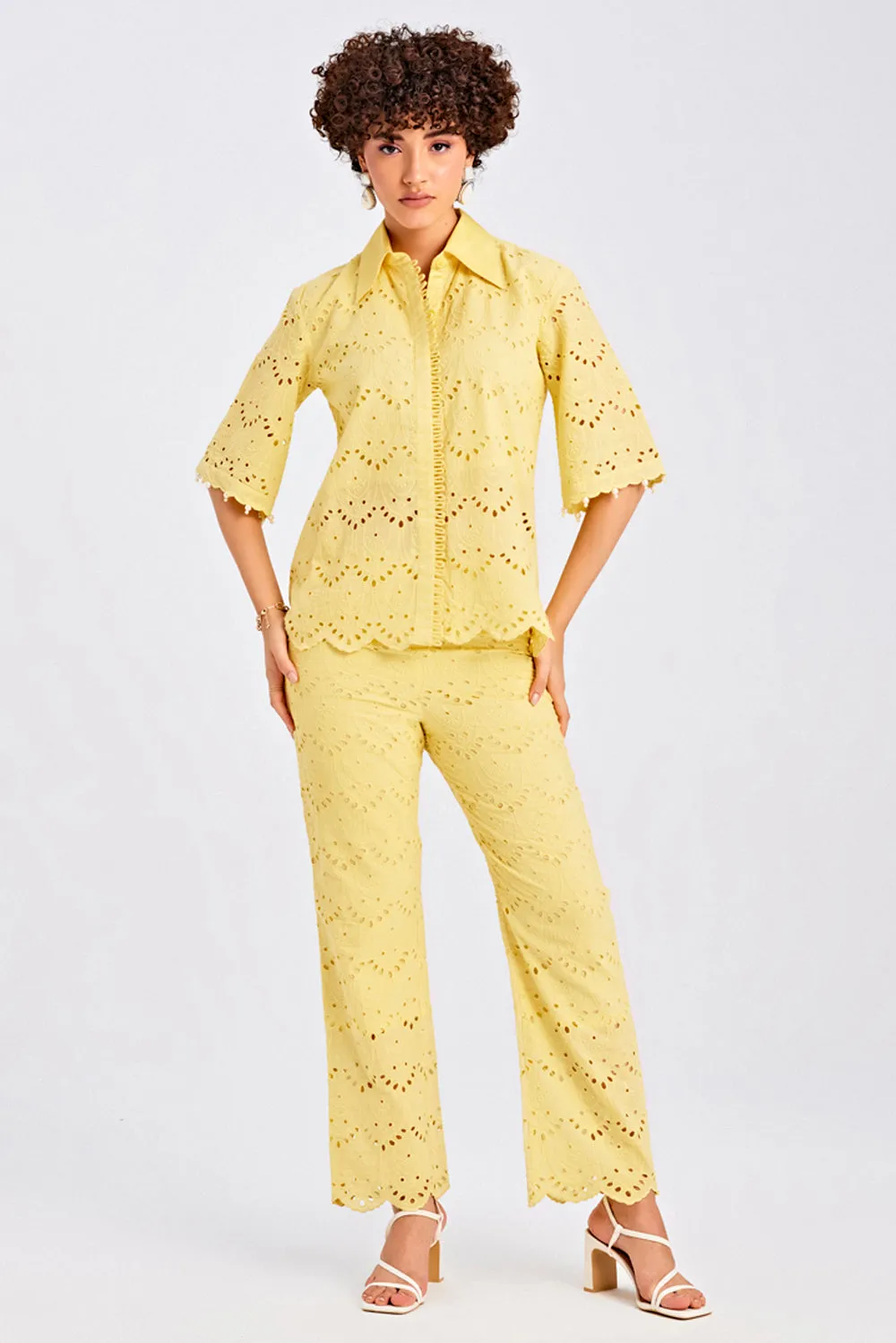 Lemon Schiffli Pant Set