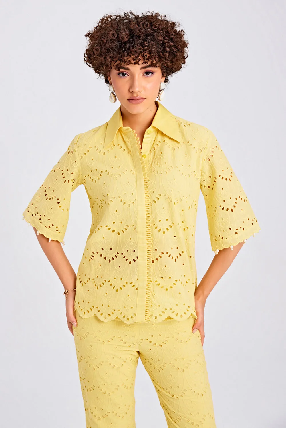 Lemon Schiffli Pant Set