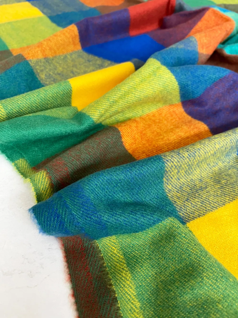 LONG BLUE YELLOW WOOL MIX CHECKED TARTAN SCARF
