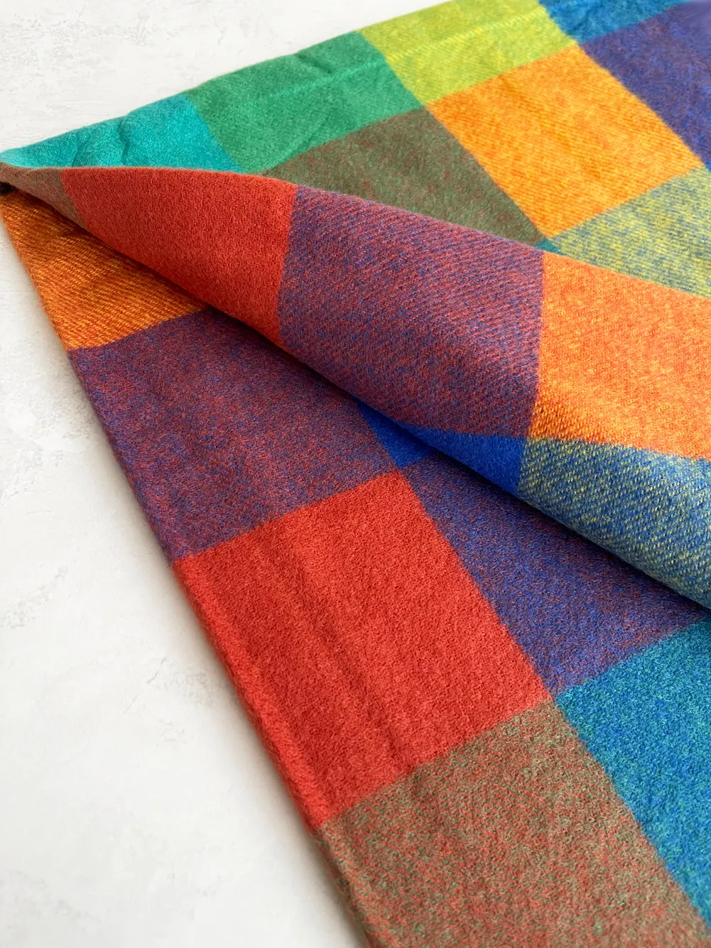 LONG BLUE YELLOW WOOL MIX CHECKED TARTAN SCARF