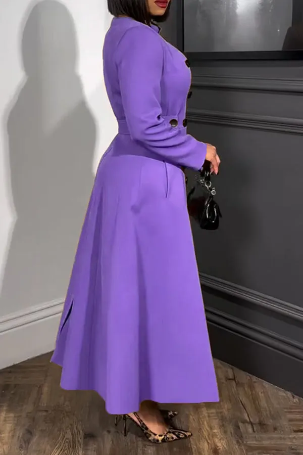 Mock Neck Double Breasted Dress