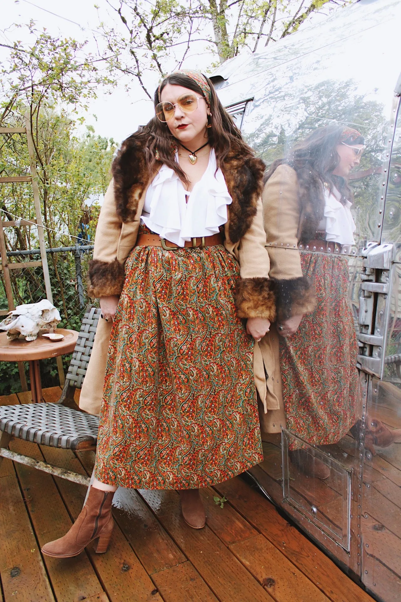 Paisley Print Velvet Maxi Skirt