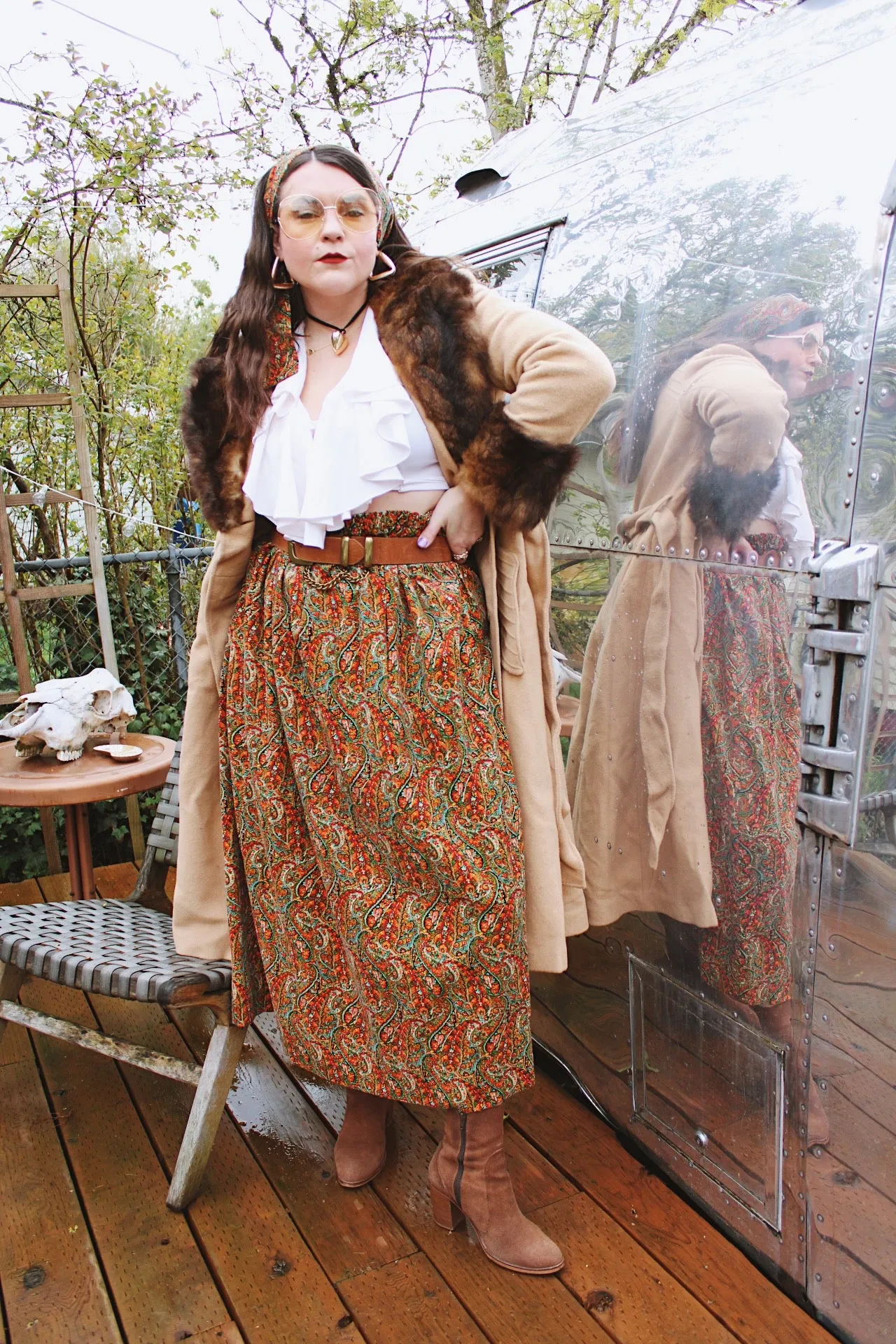 Paisley Print Velvet Maxi Skirt