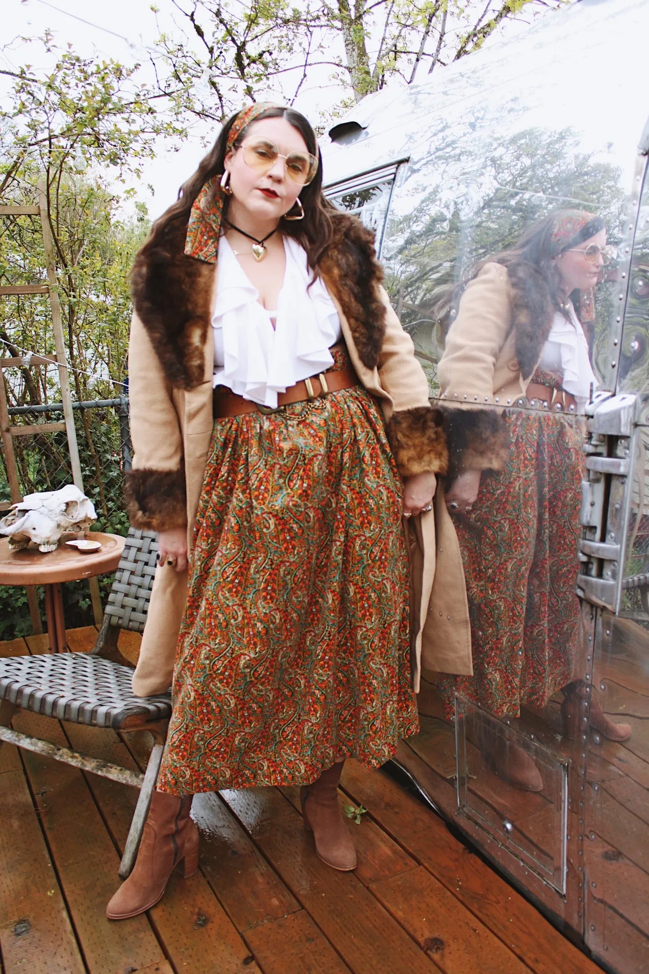 Paisley Print Velvet Maxi Skirt