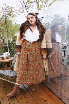 Paisley Print Velvet Maxi Skirt