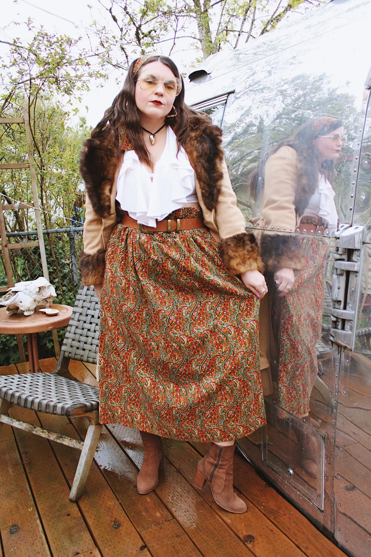 Paisley Print Velvet Maxi Skirt