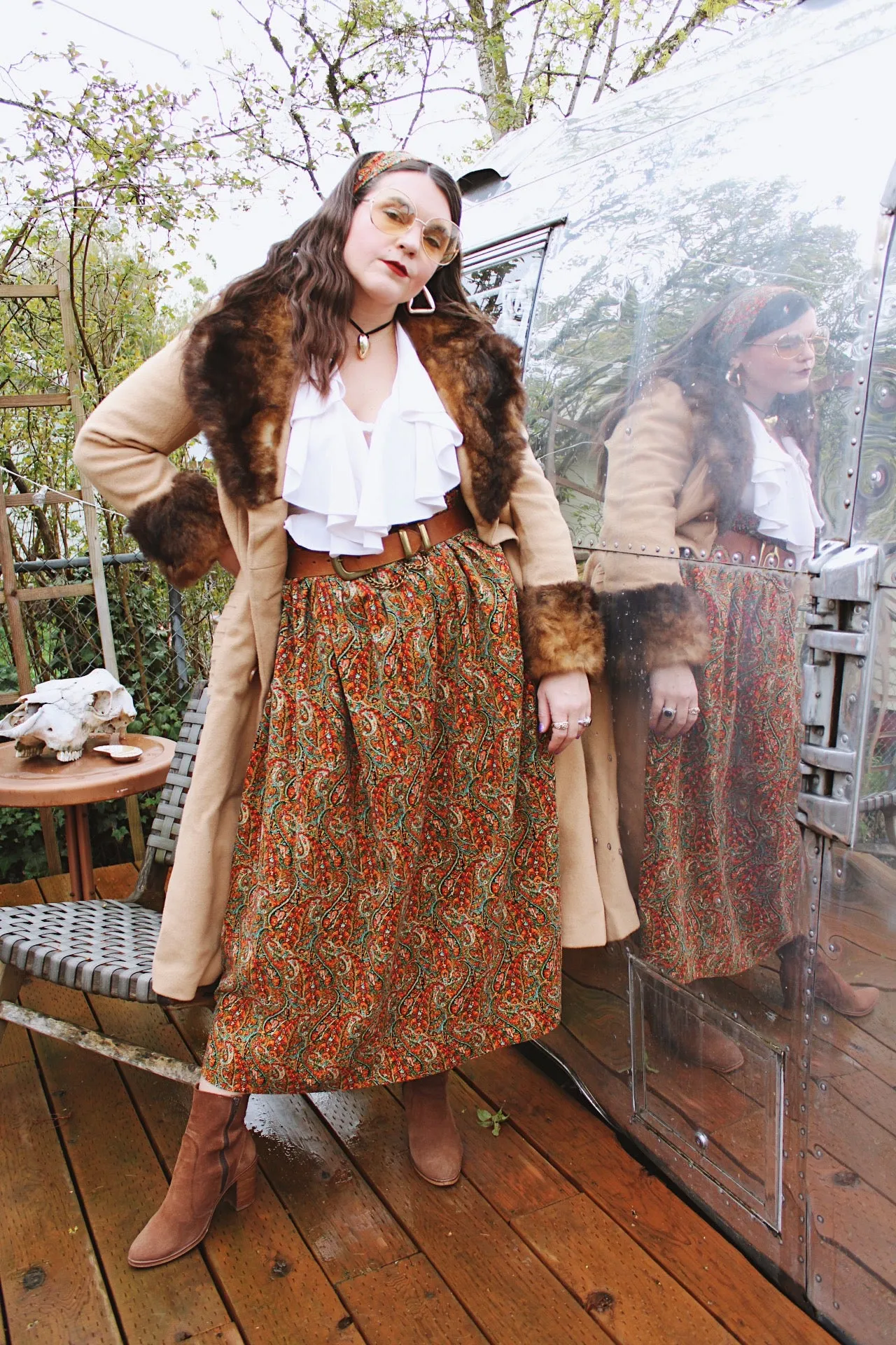 Paisley Print Velvet Maxi Skirt