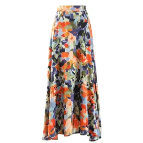Print Floral Elegant Skirt For Women High Waist A Line Colorblock Vintage Midi Skirts Female Fashion Summer Clothes