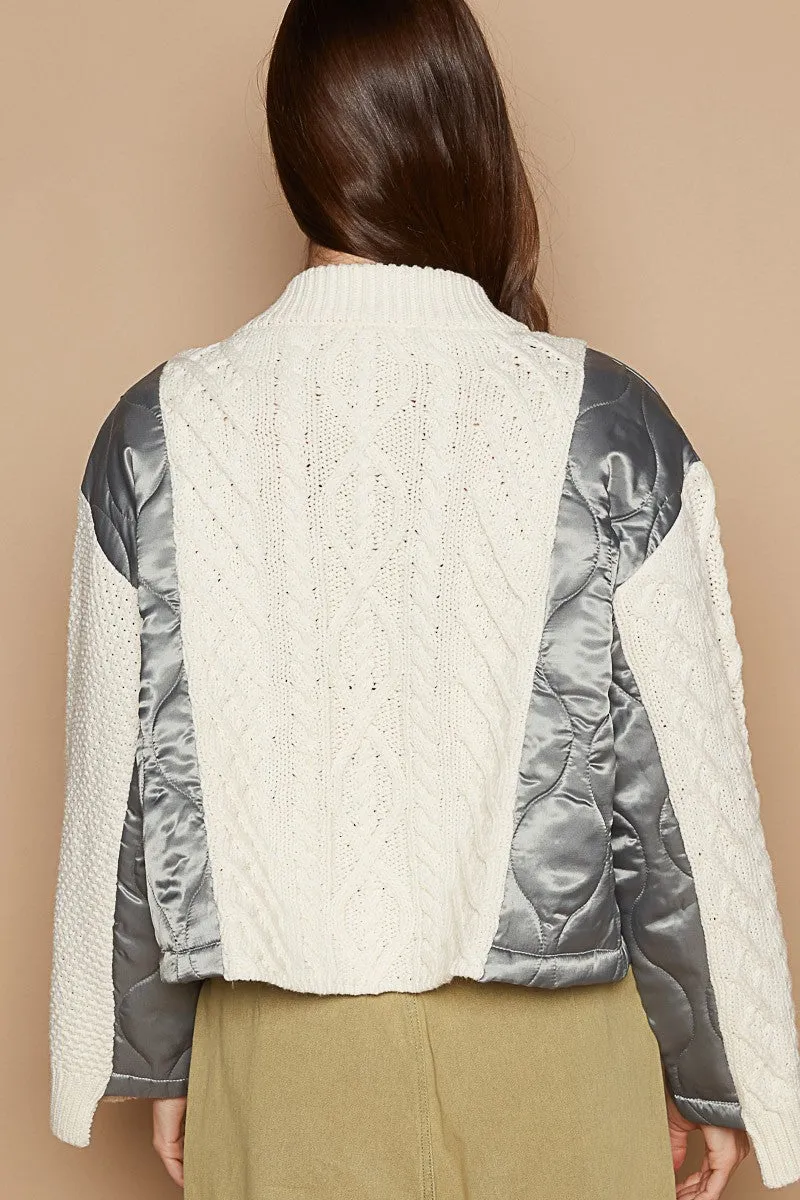 V-neck long sleeve quilting patch cropped