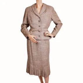 Vintage 50s Wool and Silk Tweed Ladies Skirt Suit by Forstmann Size  M