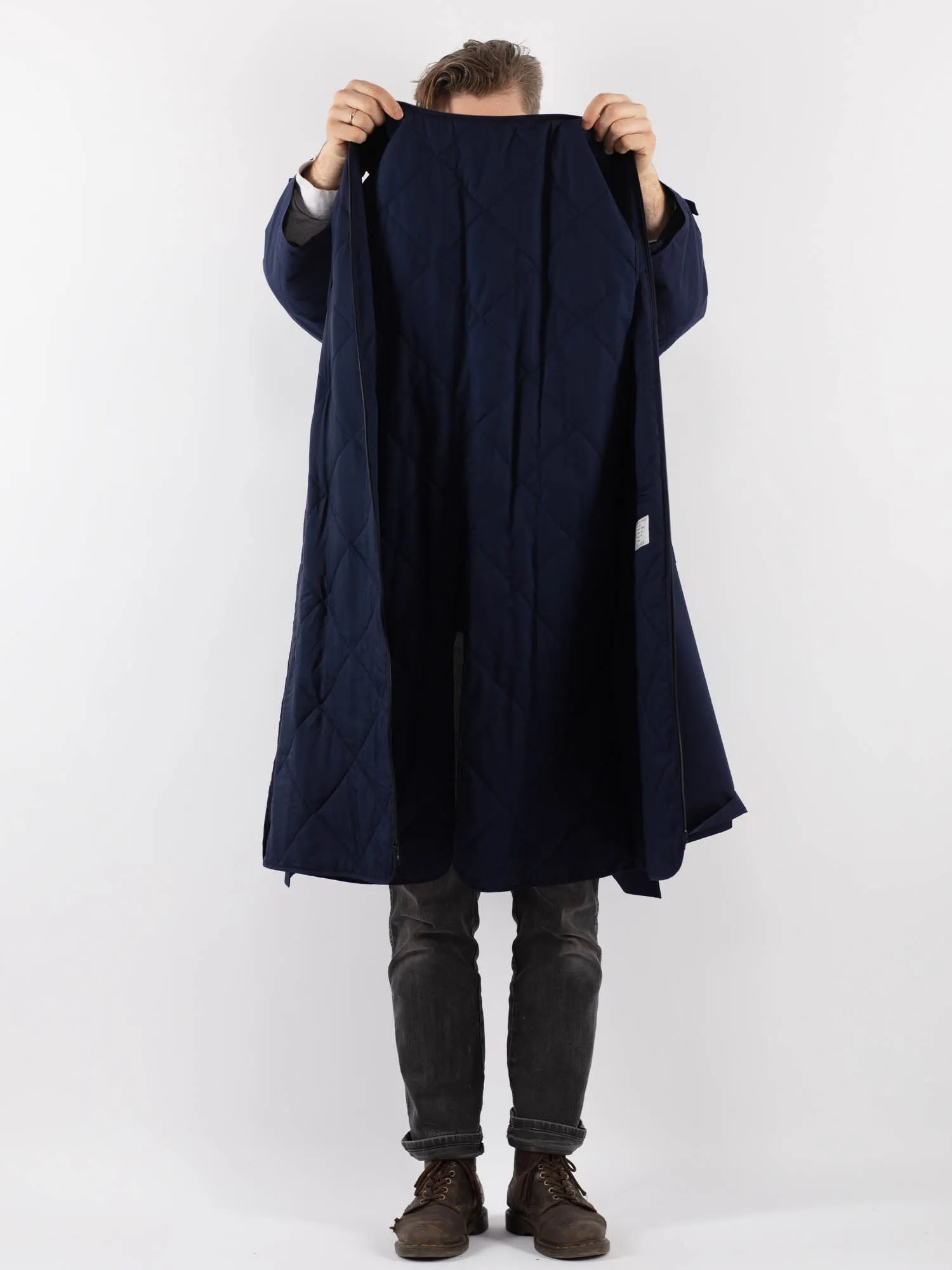 Vintage 80's Men Belted Mac Coat in Blue
