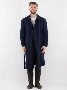 Vintage 80's Men Belted Mac Coat in Blue