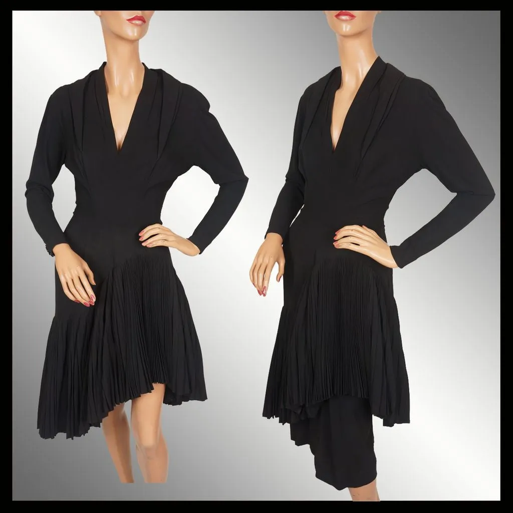 Vintage Couture Cocktail Dress Silk Crepe 1940s Fashion Size S / M