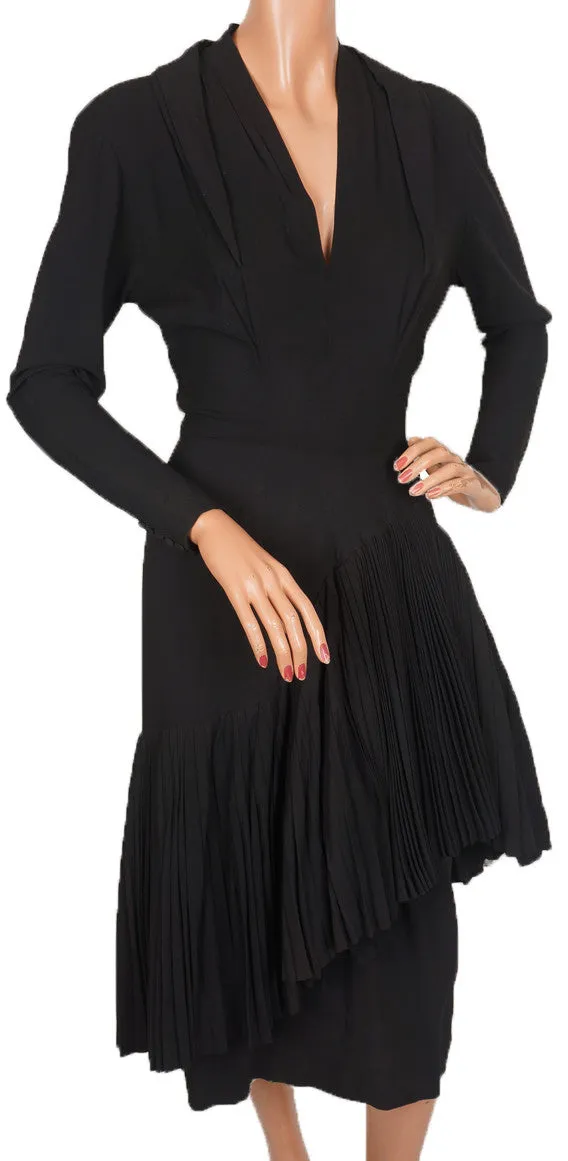 Vintage Couture Cocktail Dress Silk Crepe 1940s Fashion Size S / M