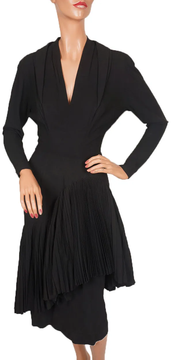 Vintage Couture Cocktail Dress Silk Crepe 1940s Fashion Size S / M