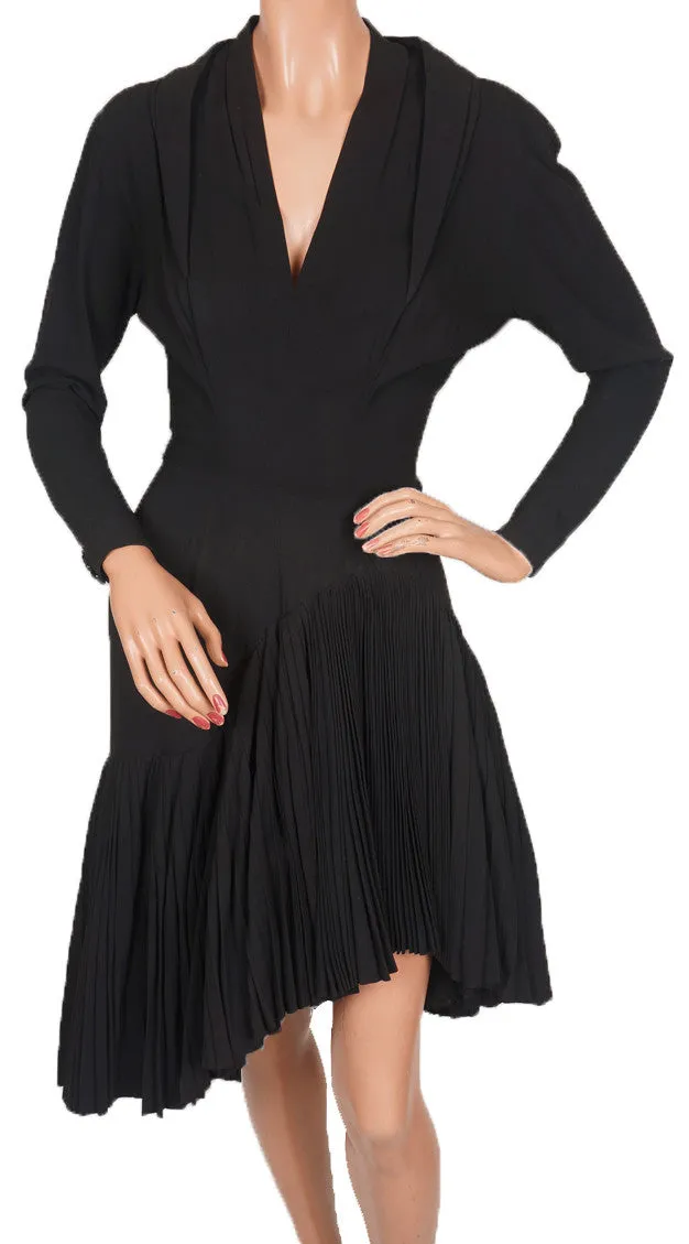 Vintage Couture Cocktail Dress Silk Crepe 1940s Fashion Size S / M