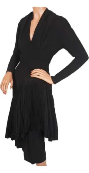 Vintage Couture Cocktail Dress Silk Crepe 1940s Fashion Size S / M