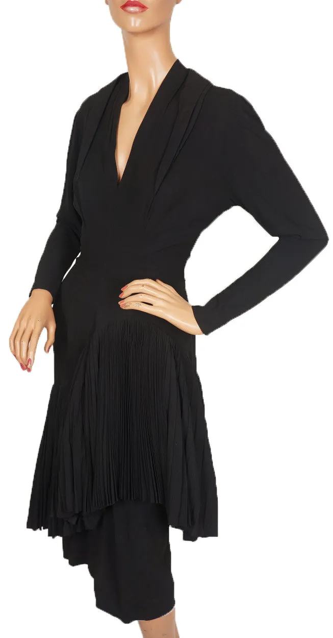 Vintage Couture Cocktail Dress Silk Crepe 1940s Fashion Size S / M