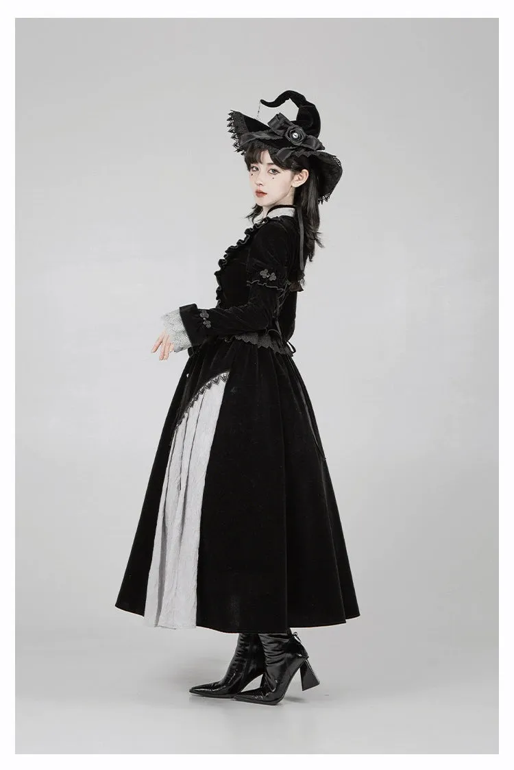 With Puji~Innocent Talk~Halloween Chinese Style Lolita OP Black-silver Gray Dress