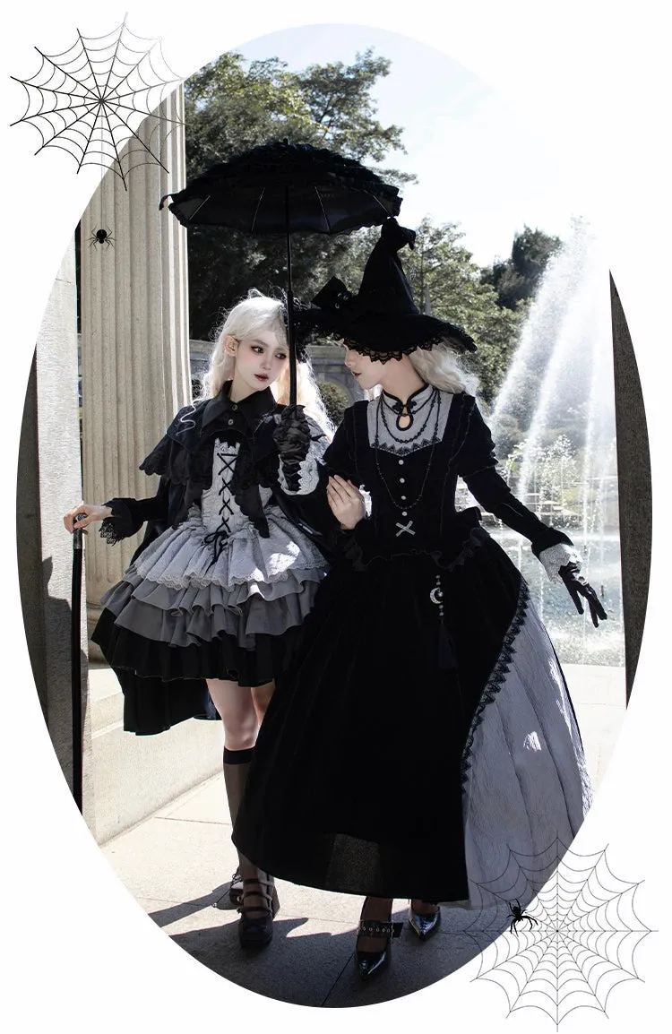 With Puji~Innocent Talk~Halloween Chinese Style Lolita OP Black-silver Gray Dress