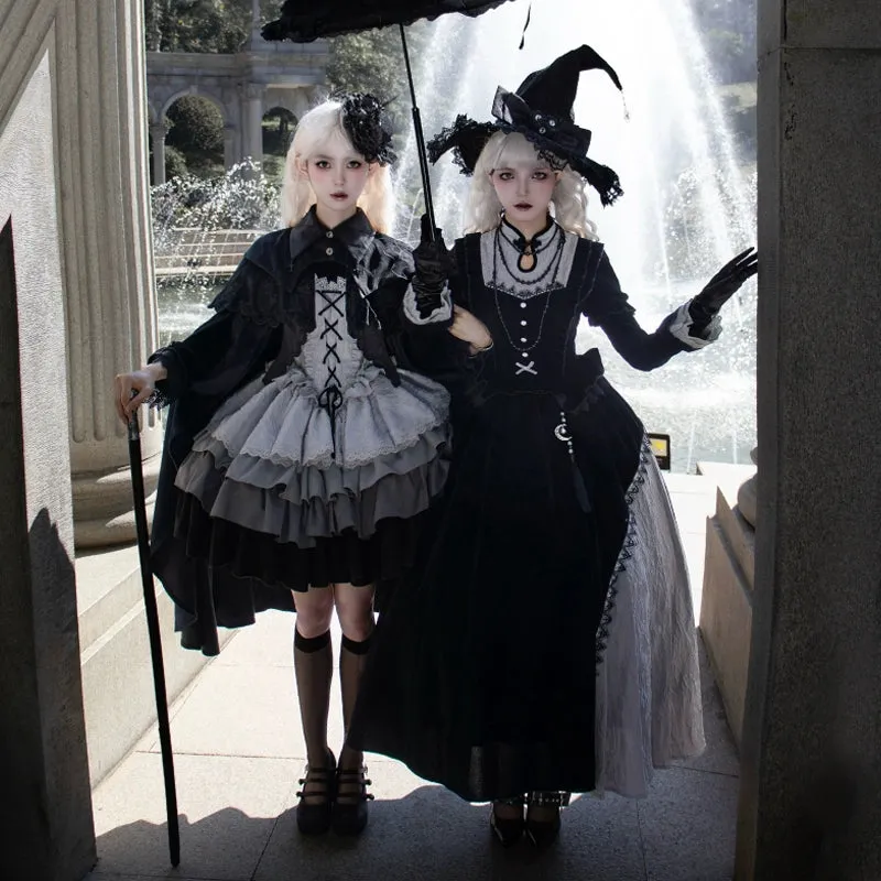With Puji~Innocent Talk~Halloween Chinese Style Lolita OP Black-silver Gray Dress