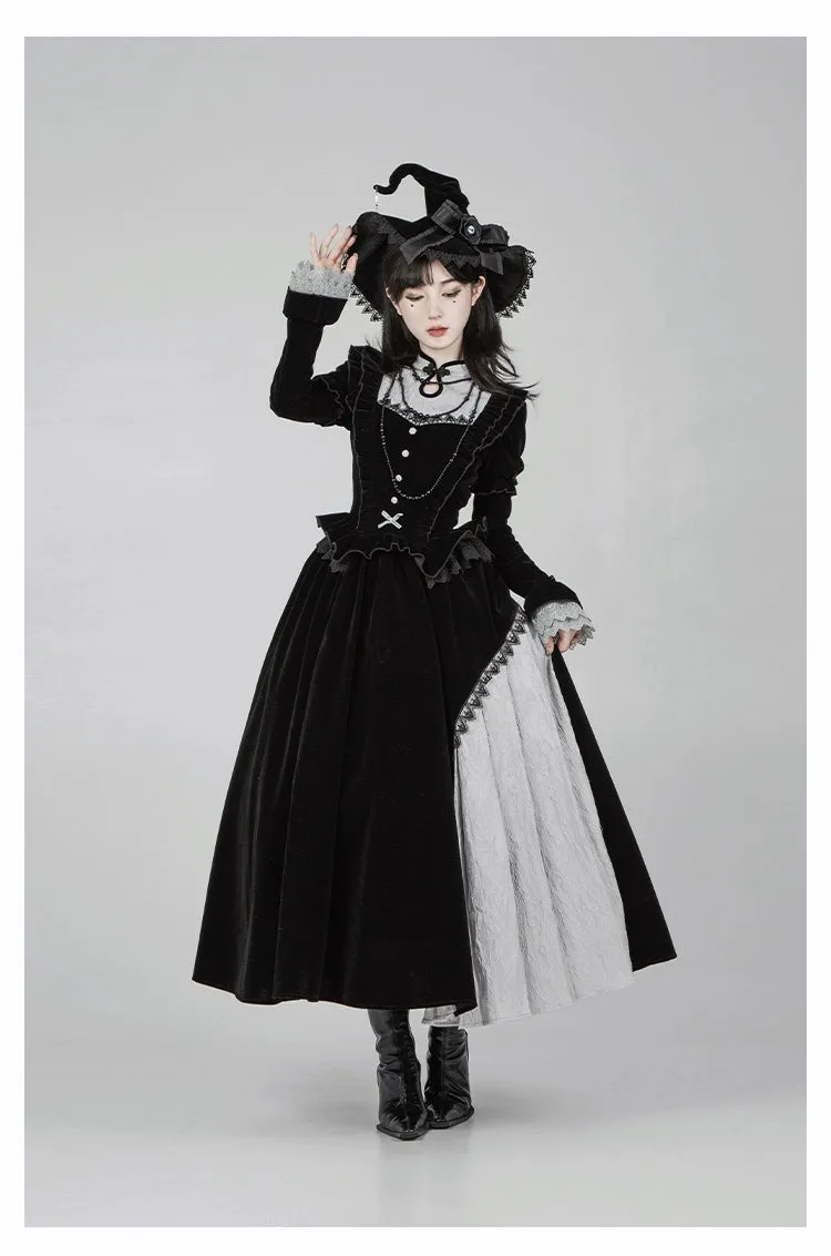 With Puji~Innocent Talk~Halloween Chinese Style Lolita OP Black-silver Gray Dress