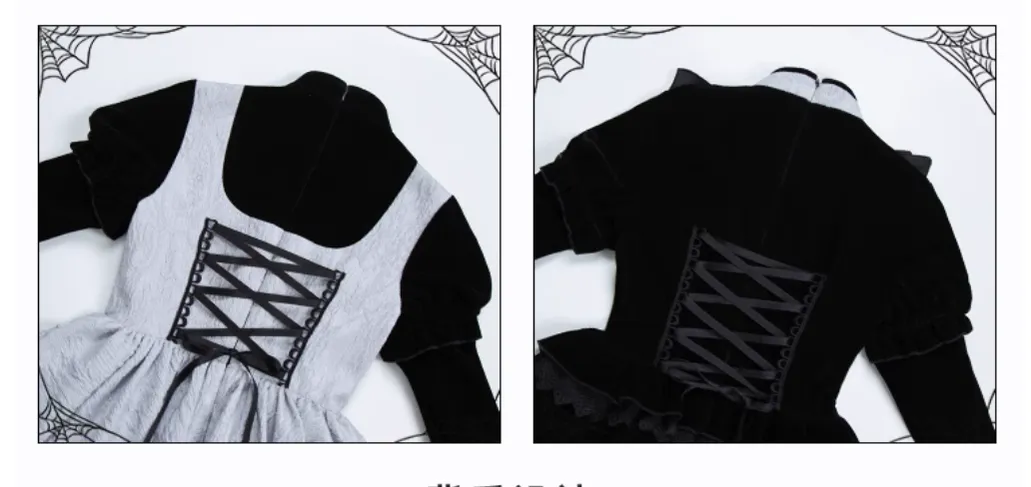 With Puji~Innocent Talk~Halloween Chinese Style Lolita OP Black-silver Gray Dress