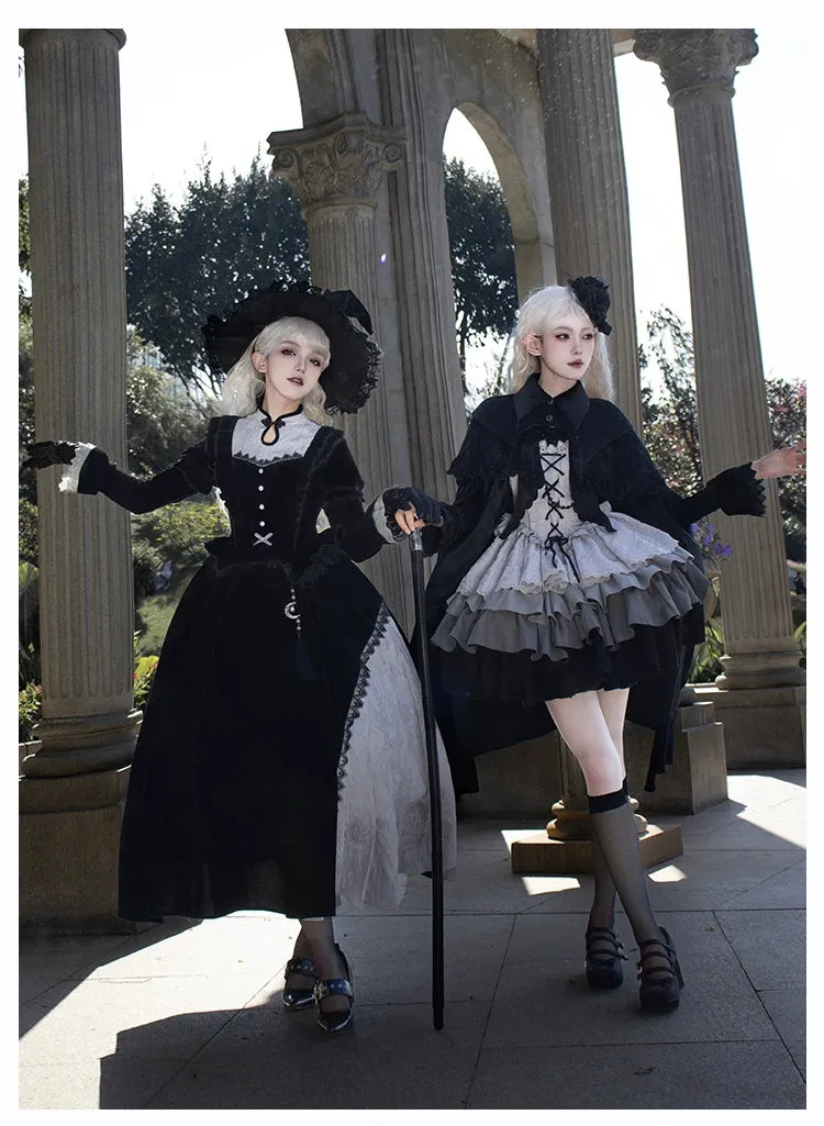 With Puji~Innocent Talk~Halloween Chinese Style Lolita OP Black-silver Gray Dress