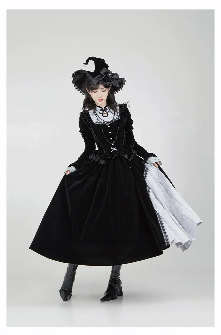 With Puji~Innocent Talk~Halloween Chinese Style Lolita OP Black-silver Gray Dress