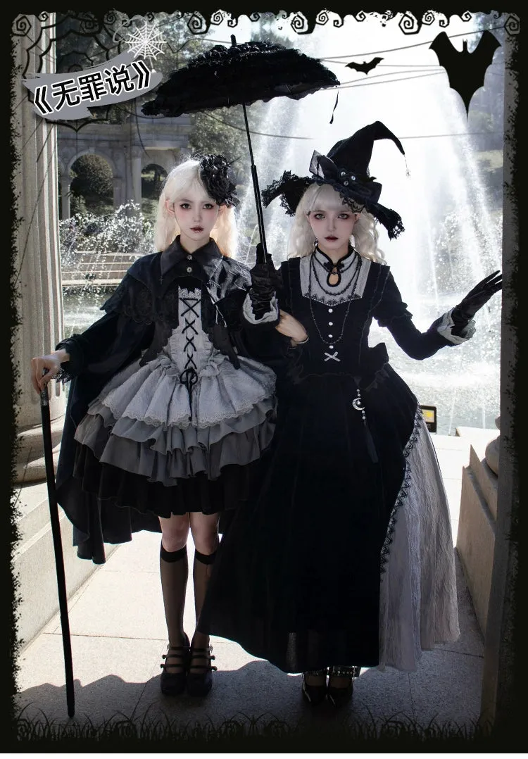 With Puji~Innocent Talk~Halloween Chinese Style Lolita OP Black-silver Gray Dress