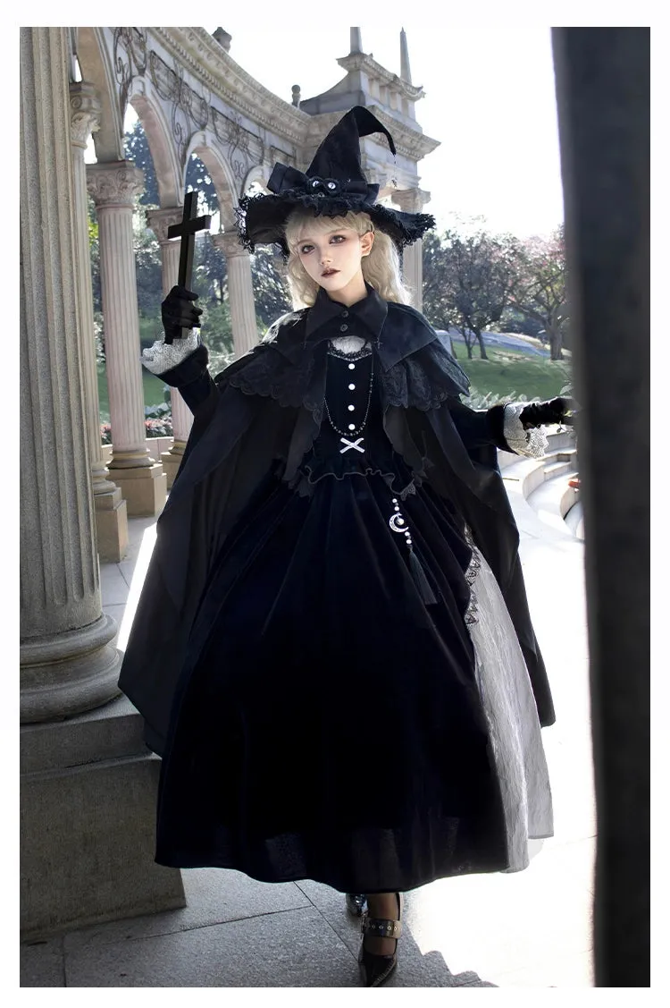 With Puji~Innocent Talk~Halloween Chinese Style Lolita OP Black-silver Gray Dress