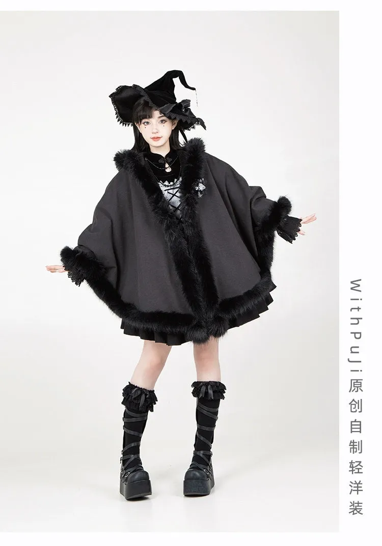 With Puji~Innocent Talk~Halloween Chinese Style Lolita OP Black-silver Gray Dress