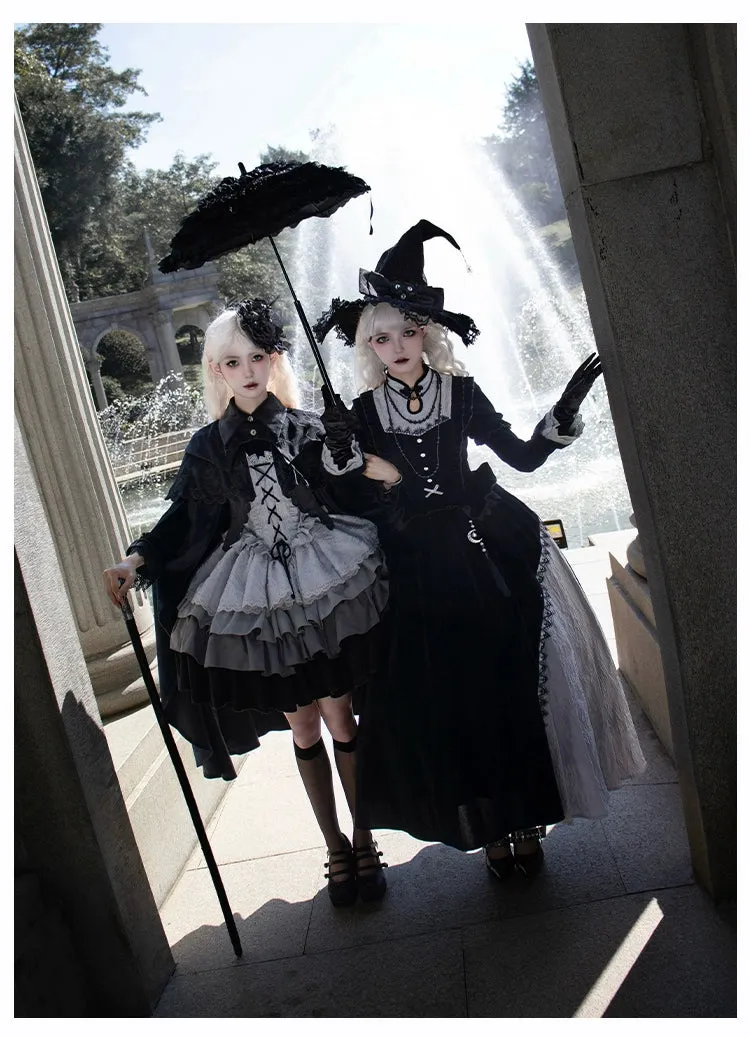 With Puji~Innocent Talk~Halloween Chinese Style Lolita OP Black-silver Gray Dress