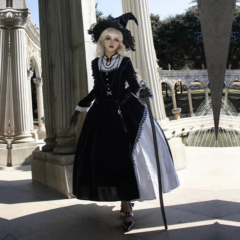 With Puji~Innocent Talk~Halloween Chinese Style Lolita OP Black-silver Gray Dress
