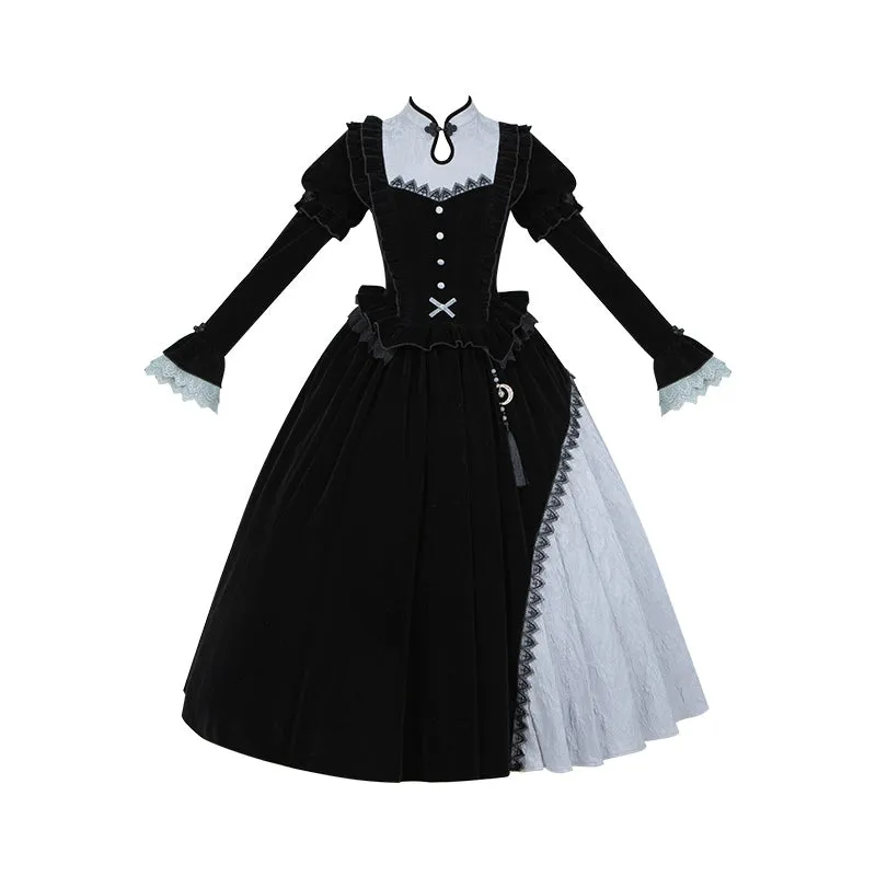 With Puji~Innocent Talk~Halloween Chinese Style Lolita OP Black-silver Gray Dress