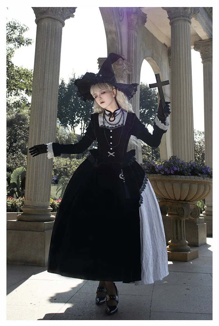 With Puji~Innocent Talk~Halloween Chinese Style Lolita OP Black-silver Gray Dress