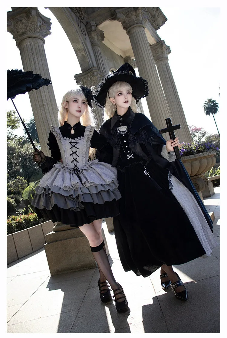 With Puji~Innocent Talk~Halloween Chinese Style Lolita OP Black-silver Gray Dress